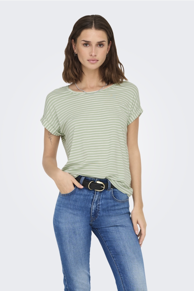 ONLMOSTER STRIPE S/S O-NECK TOP JRS 15206243 LAUREL GREEN/CLOUD DANC